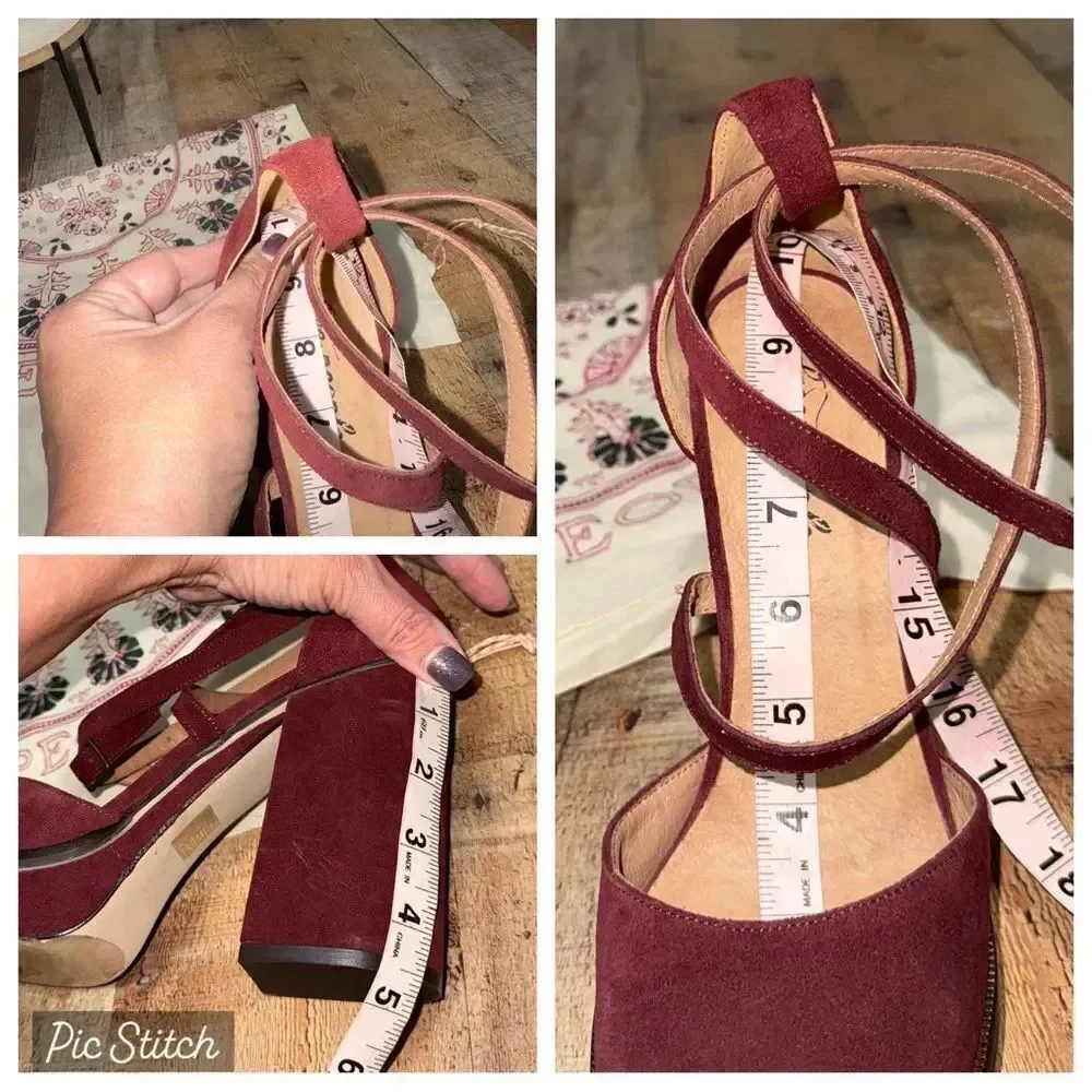 Free People size 41 10 Burgundy Remi Double Strap Suede Platform Shoes
